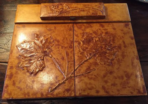 Embosed Leather Maple Leaf Desk Organizer