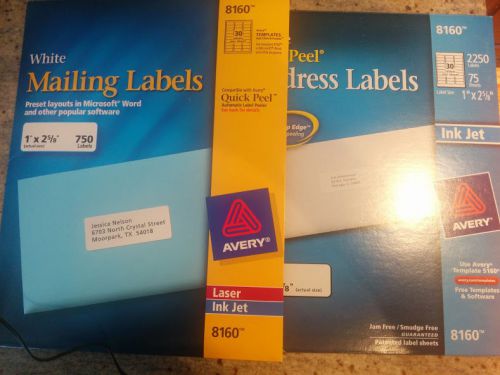 AVERY EASY PEEL WHITE MAILING LABELS, # 8160  75+ sheets 2250+ labels