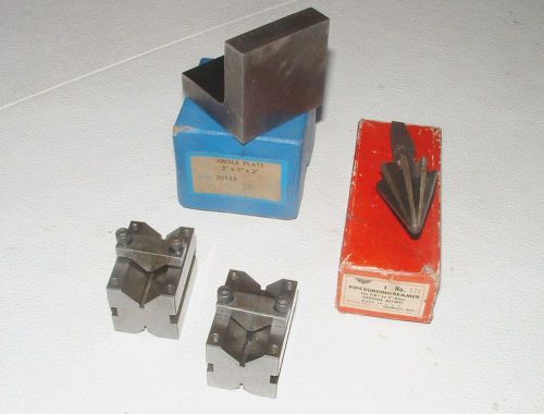 V-block set (2) plus angle plate and pipe reamer lot for sale