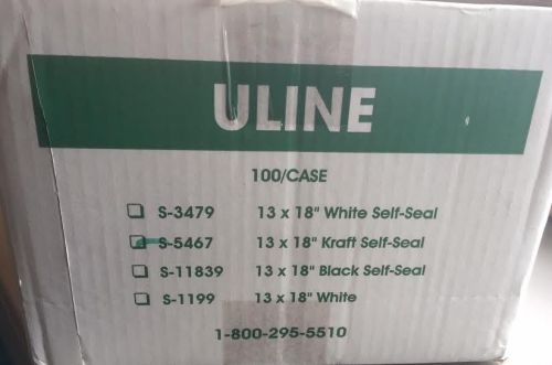 100 Uline 13&#034; x 18&#034; Kraft Self-Seal Stay Flats Mailers S-5467