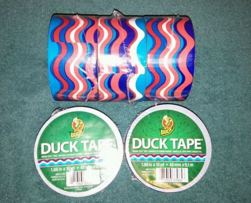 LOT OF 5 DUCK Brand Duct tape America Merica red white blue wave FREE SHIP