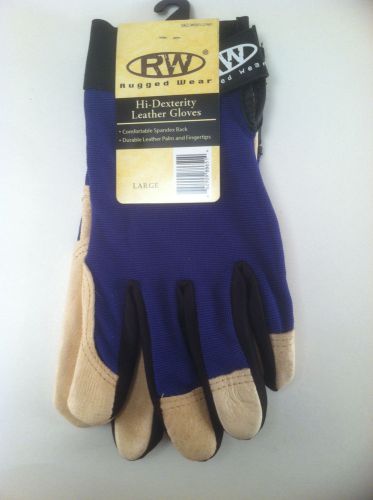 RW Rugged Wear Blue High Dexterity Gloves, Leather Palm/Spandex Size: Large
