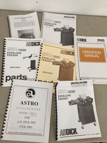LOT OF ABDICK Operation Manuals 9985 , 1200, Envelope Feeder, Printing Press