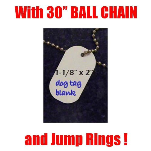 50PC Lot - Aluminum Dye Sublimation Dog Tag Blanks, jump ring &amp; 30&#034; Chains