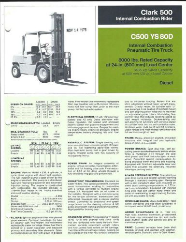 Fork Lift Truck Brochure - Clark - C500 YS 80D - 8,000 lbs - c1975 (LT143)