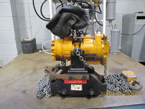Ingersoll pneumatic 1 ton air chain hoist &amp; trolley 15 foot lift reeve latch hok for sale