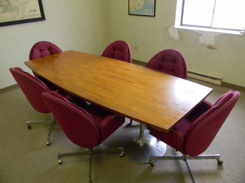 WOOD OFFICE BUSINESS CONFERENCE TABLE DESK 8&#039; X 40&#034; WITH 6 CHAIRS USED