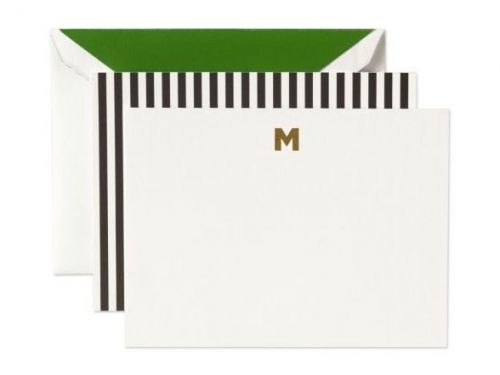 Kate Spade Box Of Monogramed Note Cards Letter I STATIONARY Striped