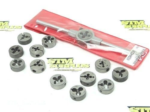 LOT OF 13 HSS METRIC &amp; STANDARD DIES 4 -40 NC TO M10X1.25 WITH 1&#034; WRENCH WINTER