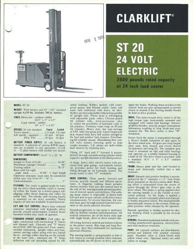 Fork Lift Truck Brochure - Clark - ST 20 - 24V Electric - c1971 (LT166)