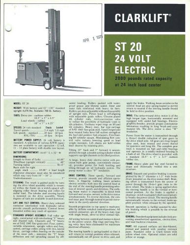 Fork Lift Truck Brochure - Clark - ST 20 - 24V Electric - c1971 (LT166)