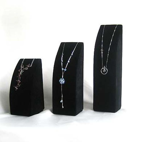 Velvet Wood Necklace Holder Jewelry Display Choker Showcase 3 Stands Set