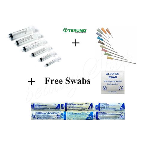 20ml 30ml 50ml Terumo Sterile Syringes with Needles + Free Swabs / Packs of 10