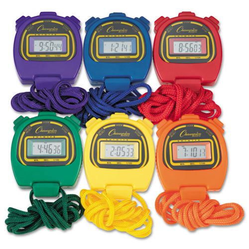Water-resistant stopwatches, 1/100 second, assorted colors, 6/set for sale