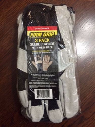 Firm grip 3 pairs pack suede cowhide mesh back work gloves large new 4201 9144 for sale