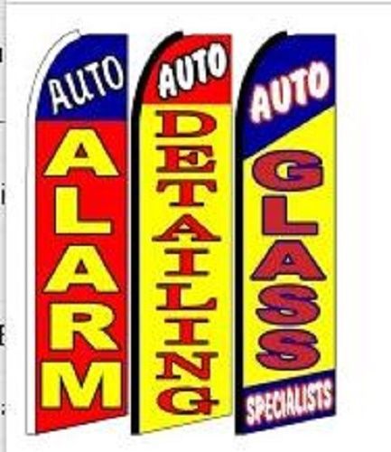 Auto Alarm, Auto Detailing, Auto  Glass King Size  Swooper Flag pk of 3 Combo