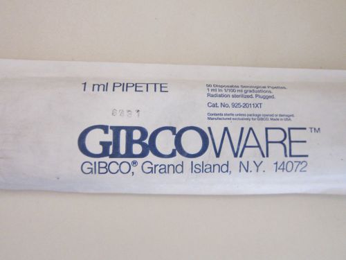 Gibcoware 1ml in 1/100  disposable serological pipette 925-2011xt; qty 50 for sale