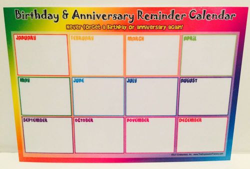 Birthday and Anniversary Reminder Calendar Magnetic Sign 12 Month New