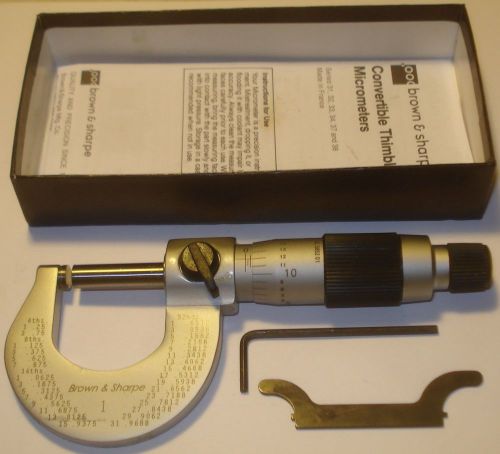 BROWN AND SHARPE 1 IN MICROMETER .0001 GRADS. MODEL 599-1-32 CARBIDE FACES