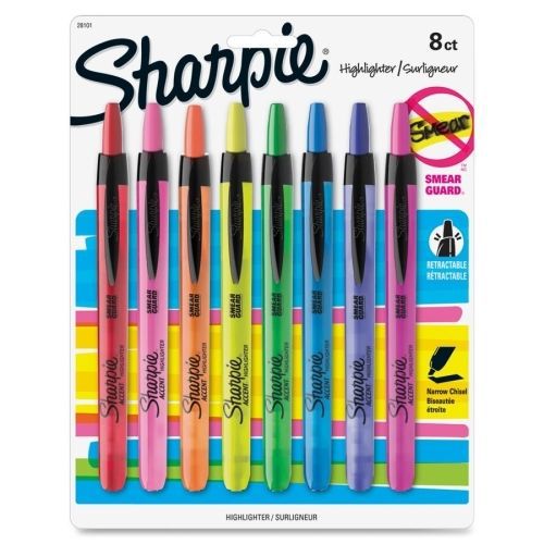 Sharpie accent retractable highlighter - chisel  - assorted - 8/set - san28101 for sale