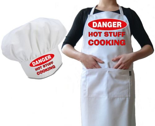 Personalised chef hat &amp; apron danger hot stuff cooking funny novelty luxury gift for sale