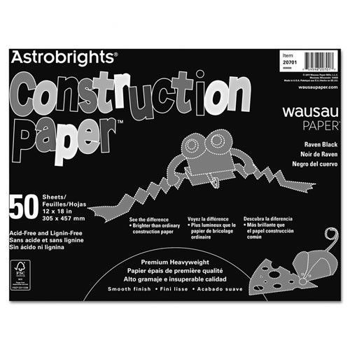 Wausau Papers Astrobrights Construction Paper Raven Black 12&#034; H x 18&#034; W Set of 2