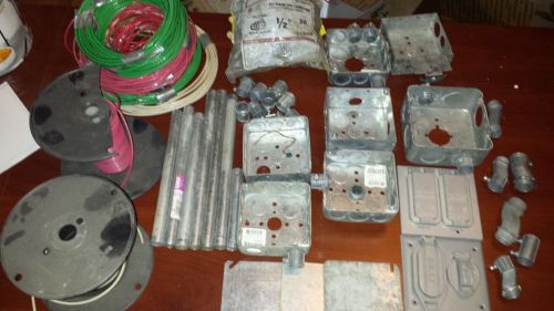 Electrical Supplies Halex metal connectors, 7 electrical boxes 5 covers and wire