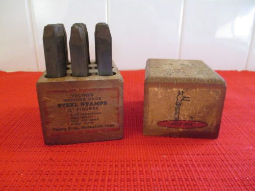Vintage YOUNG&#039;S Machine Made 9 STEEL STAMPS 1/4&#034; Numbers 0-9  Muscatine Iowa