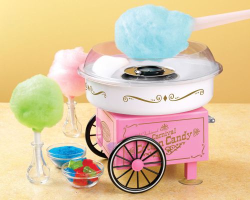 Nib nostalgia electrics vintage carnival pink hard sugar free cotton candy maker for sale