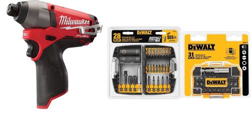 MILWAUKEE M12 FUEL BRUSHLESS 1/4&#034; HEX 2453-20 IMPACT DRIVER &amp; 2 DRIVE SETS
