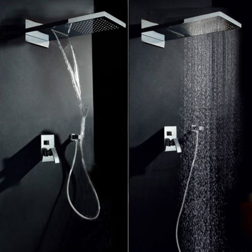 Luxury waterfall rain shower head &amp; handshower chrome shower set free shipping for sale