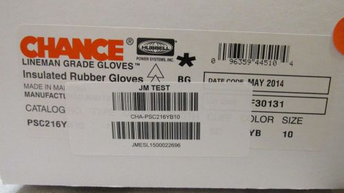 Chance lineman grade gloves class 2 psc216yb10 size 10 up to 17,000v for sale