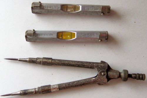 Two Vintage Sands Stevens Line Level + Eagle Pencil Compass