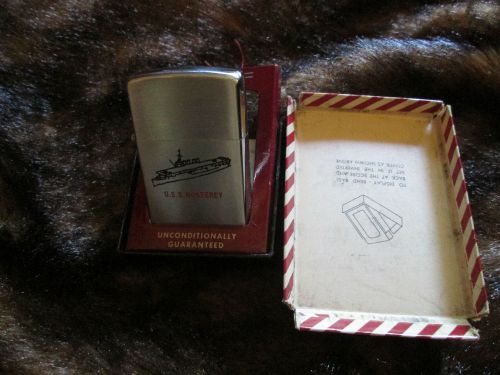 NEVER USED: U.S.S. Monterey Logo Vintage Zippo Lighter WITH BOX AS IS
