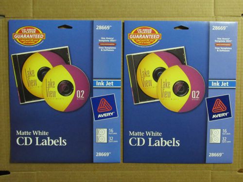 Pack Of 2 Avery 28669 Inkjet CD DVD Disk Labels 32 Face Labels 64 Spine Labels