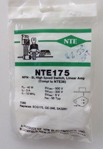 NTE175 NPN-Silicon High Speed Switch, Linear Amp (Compliment To NTE38) Case T066