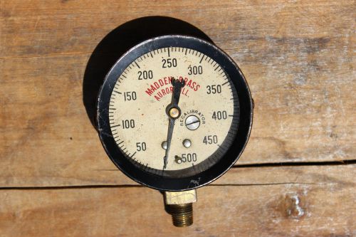 Vintage Madden Brass 500 psi air pressure Gauge, Marsh Instrument Company,