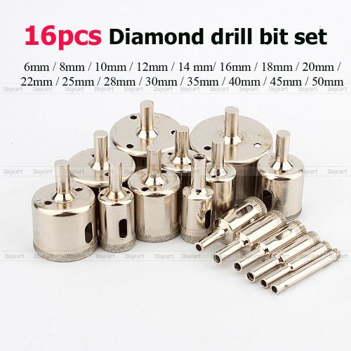 16pcs 6mm-50mm Diamond Hole Saw Tile Ceramic Glass Porcelain Marble Drill Bit