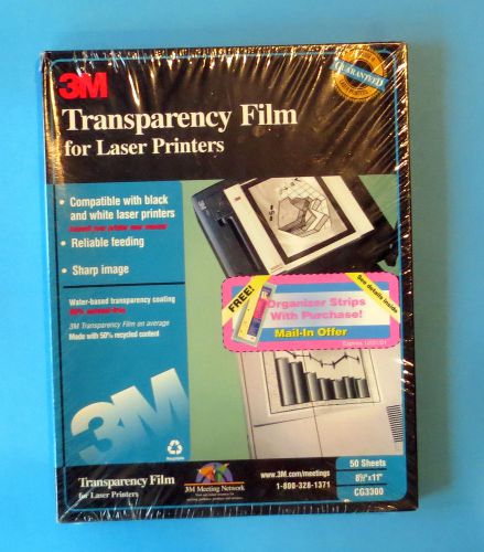 3M TRANSPARENCY FILM ~ LASER PRINTERS ~ 50 SHEETS ~ 8.5 X 11&#034; ~ NEW/SEALED