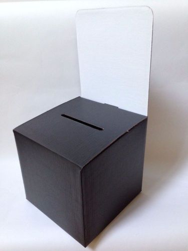 10 Corrugated Ballot Boxes - Black with White Header Card 10&#034; x 10&#034; x 9-10&#034;