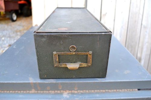 Vintage green metal 1 drawer card file cabinet index file industrial for sale