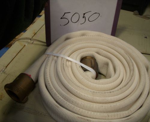White fire hose assembly 300 lb. test,  25 feet long, appears unused for sale