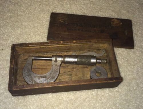 Brown &amp; Sharpe Mfg Co. Micrometer WITH BOX providence, RI USA Vtg Vintage