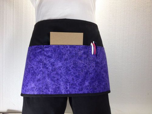 Black 3 pocket  Purple  Glitter waitress waist Half apron Server restaurant Bars