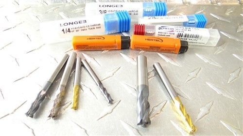 New!! lot of 6 solid carbide end mills 3/16&#034; to 3/8&#034; melin hertel for sale