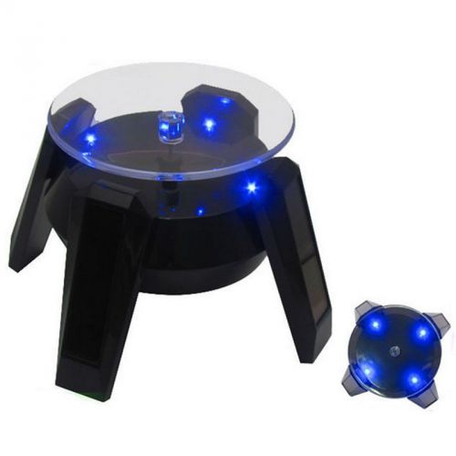 Solar Power 360 Degree Jewelry Watch Rotating Display Stand Turn Table LED Light