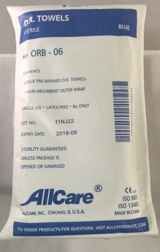 (6) Allcare Blue Pre-Washed O.R. TOWELS LOT NO. 11NJ22 XP 2019-09