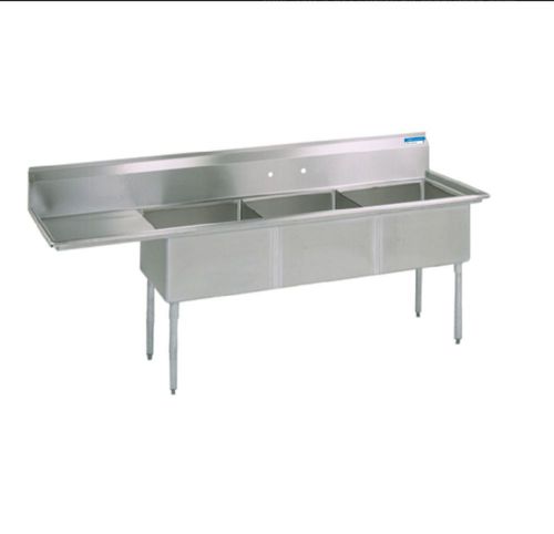 Stainless Steel 3 Compartment Sink 15&#034;x15&#034;x14&#034; W/15&#034; Drainboard BBKS-3-15-14-15L