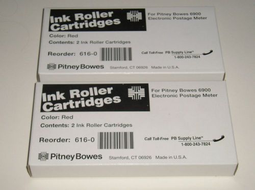 2 Boxes Pitney Bowes Ink Roller Cartridges Red 616-0 - Ea Bx = 2 Rollers