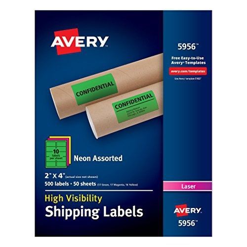 Avery High-Visibility Shipping Labels, 2 x 4 Inches, Neon Assorted-Pack of 500